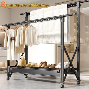 Sturdy Metal Rolling Garment Rack -Portable Wardrobe Rack for Hanging Clothes for Bedroom Laundry Living Room
