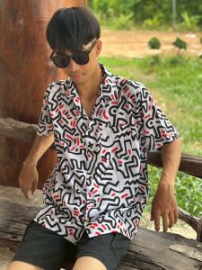 เสื้อเชิ้ตฮาวาย วินเทจ ผ้าไหมอิตาลี ลายคลาสสิค F68