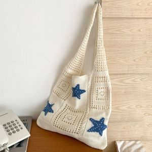Casual Cartoon starfish Knitting Shoulder Bag Hollow Large Capacity Tote Knitted Beige Brown Beach Bag Travel