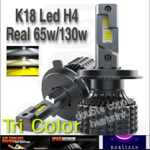 BOBLTECH Lampu Mobil Motor Led H4 K18 High Power Cree XP Tricolor 65W 3 Warna