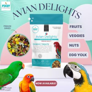 PIKOY Avian Delights Parrot Food Fruits & Vegetables Mix with Nuts & Egg Yolk for All Sizes of Birds (Macaw Cockatoo Eclectus African Grey Parrot Conures Parakeets)