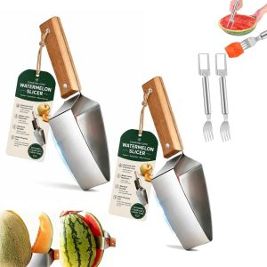 Watermelon Slicer Cutter Tool Stainless Steel Triangle 2026 New Cube Cutter Multifunction Cutting with Wooden Handle Small Melon Quick Cutter Fruit Slicer for Effortless Ergonomic (1PC)