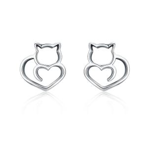 BAMOER Free Shpping Authentic 925 Sterling Silver Cute Cat Small Stud Earrings for Women Fashion Sterling Silver Jewelry SCE271