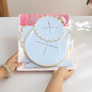 [AMK]  Cup Cake Stand Plain & Striped 1 / 3 Tier Layer Hard Cardboard Round Based Rak Cupcake 3 Tingkat Snack Cupboard Plate Theme Kids Children Farewell Wedding Birthday Party Events Table Decoration Tempat Letak Hiasa Kek Bertingkat