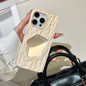 INS 3D Rock Pattern Irregular Makeup Mirror Phone Case For iPhone 16E 16 15 14 13 12 11 Pro Max Bumper Solid Shockproof Cover