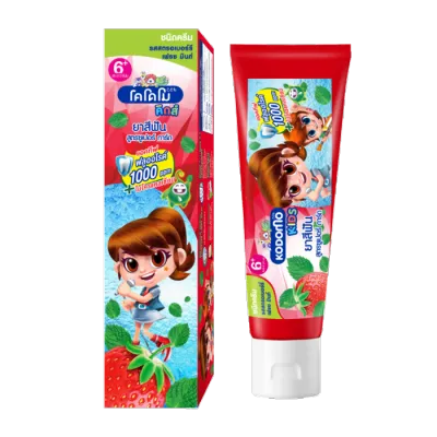 KODOMO ยาสีฟันเด็ก โคโดโม Super Guard 6-12ปี ฟลูออไรด์ 1000 ppm ชนิดครีม สตรอเบอร์รี่ 65 กรัม.EXP:04-07-2027