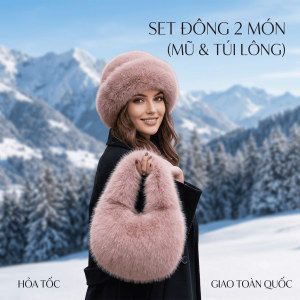 Set 2 Món Mùa Đông - Mũ Nón Lông Trùm Đầu Kèm Túi Xách Lông Kẹp Nách Sang Trọng Đồ Du Lịch Đà Lạt