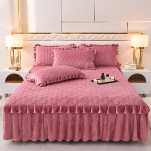 SUNLIGHT HOME Velvet Thickened BedsheetLace BedsheetSoft Bed Sheet With Bed SkirtBreathable Mattress Cover
