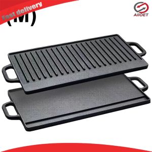 【Alloet】 Pre-Seasoned Cast Iron Griddle Plate with Double Handles for Perfectly Cooked Steaks Broil and Breakfast Dishes