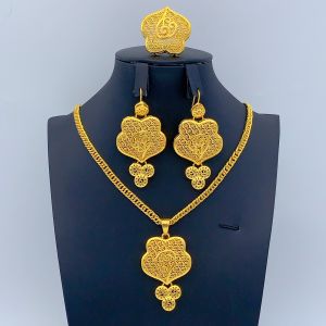24K Bộ trang sức nữ vàng mây lành gồm dây chuyền bông tai và nhẫn Jewelry