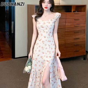 DUOHANZI  ผู้หญิงใหม่ฝรั่งเศสย้อนยุคอารมณ์บางดอกไม้แยกแนวโน้มอ่อนโยนกระโปรงแขวนหวาน