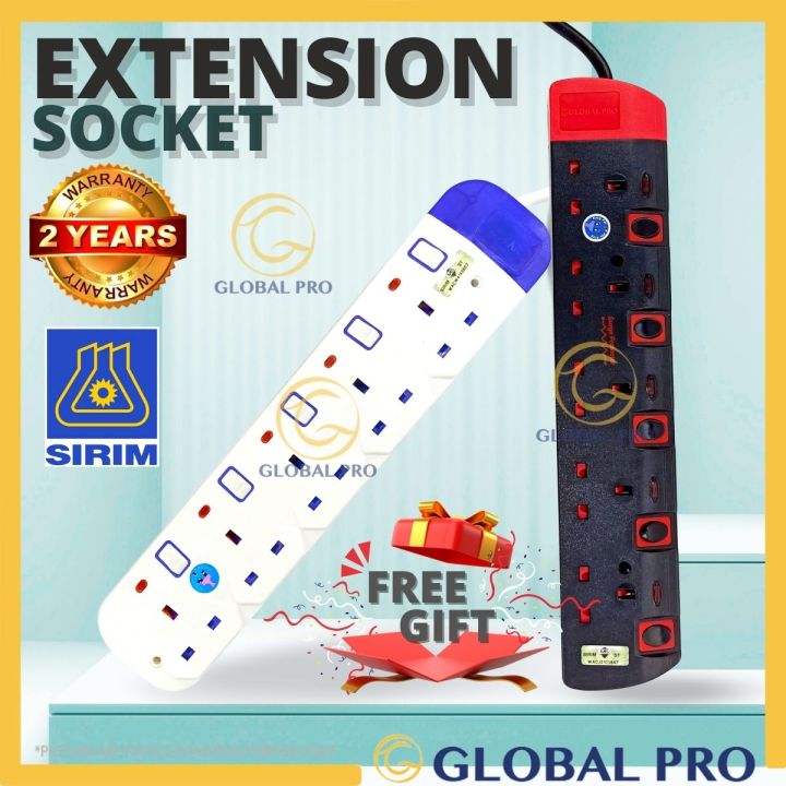 GLOBAL PRO Extension Plug Surge Protector Elektrik Soket Wayar Extension 5 Gang Extention Sirim Office School Home