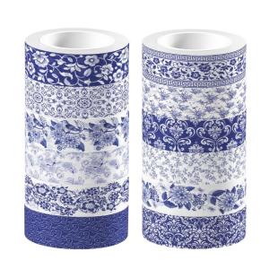 12 Rolls Blue And White Porcelain Pattern Tape Decorative Masking Tape for Scrapbooking Journal Photo Album Decoration