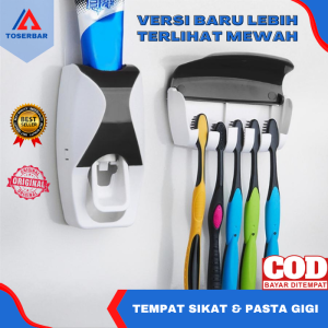 Tempat Dispenser Odol Otomatis dan Sikat Gigi Anti Air Versi Tipe Baru Portabel Lengkap 1 Set Kamar Mandi Tempel Dinding Tembok Terbaru Anti Karat Terbaru