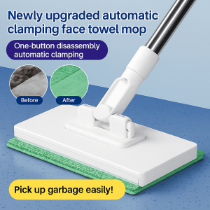 Wet Dry Cleaning Mop  360 ° Rotary Head Mop Dual-Use Microfiber Mop Cloth Household Dust-Proof Cleaner 一键拆卸自动夹拖把