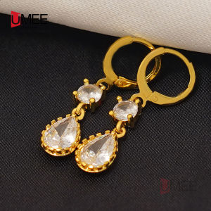 18K Gold Plated Earrings w/Water Drop Diamond Stone Design Jewelry Accessories For Women