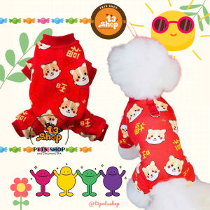Jumsuit (áo liền quần) 2026 nỉ lót bông in hình cún má hồng cho chó mèo - T3 PETS SHOP