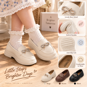 AILEBE Kids Leather Shoes EVA Soft Lightweight Flexible Sole Anti-Slip Wear-Resistant Shock Absorption Cute Decoration British Fashion Style Easy Wipe Clean Durable Daily Wear