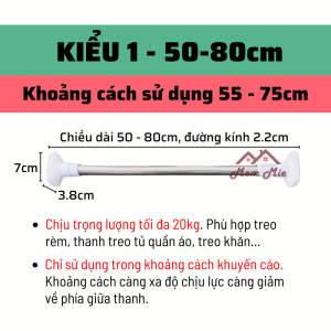 Thanh treo rèm inox không khoan tường nhiều kích thước - G008