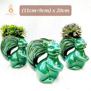 Chậu men - Sóc tinh nghịch miệng chậu (dọc 11cm ngang 9cm) chiều cao 20cm