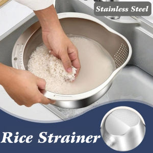 Stainless Steel Rice Washing Bowl with Hook Rice Washing Filter Kitchen Fruit Vegetable Drainers For Kitchen