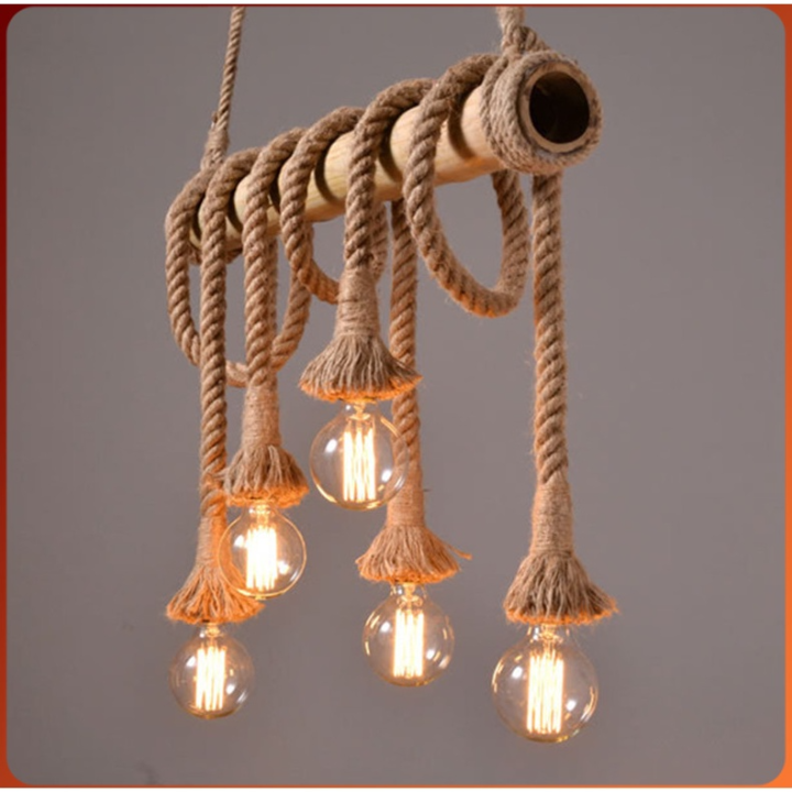 Vintage Hemp Rope Pendant lamp shade Base E27 100 Cm String lights ...