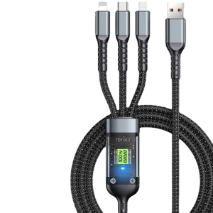 3 in 1 100W 6A Super Fast Charging Usb Cable Android iph type c 3 in1 Charging Cable Anti-breakage Braided Cable Transparent Light Digital Display Luminous Data Cable 1.2m