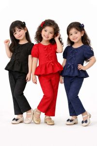 BB ELegant Green Cotton Peplum Blouse with Ruffle Collar and Short Sleeves for Women
