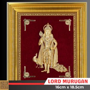 LORD  MURUGAN - 24K Gold Foil 3D Small frame ( 16cm x 18.5 cm)