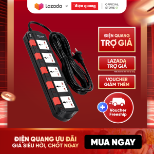 Ổ cắm Điện Quang ĐQ ESK SM750SL 5 lỗ 3 chấu - Tương thích nhiều loại chân cắm có màn chắn thông minh an toàn cho trẻ nhỏ. Công suất 3200W. BH 12 tháng