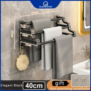 L40/50/60/70CM Bathroom Towel Hanging Pole ABS Bathroom 3 Pole Towel Rack Thickened Non Perforated Storage Rack Bath Towel Rack 浴室毛巾架