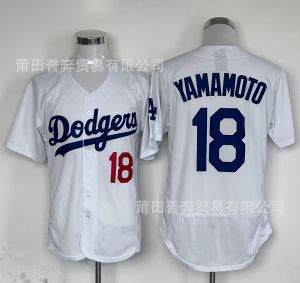 Los Angeles Dodgers 18 # Yamamoto Bordir Seragam Besbol Tunggal Berkualiti Borong