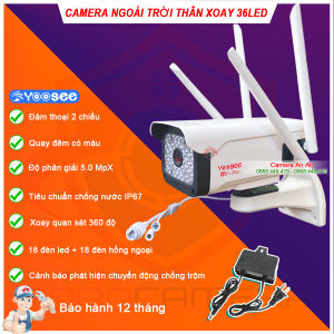 Camera Ngoài trời YOOSEE thân xoay 4 râu 5.0 36LED xoay 360 độ - Combo kèm thẻ nhớ 64Gb (BH 1 năm) full phụ kiện - BAN ĐÊM CÓ MÀU