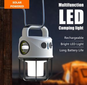Solar Powered IPX5 Waterproof Rechargeable USB Ultra Bright Camping LED Light W/ Flashlight Feature