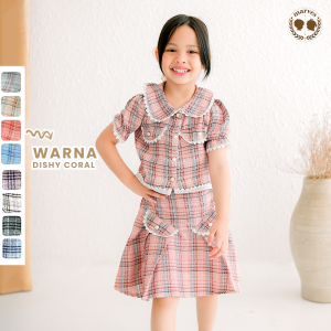 MARVES Setelan Baju Rok Anak Perempuan Korean Style Bahan Tweed Usia 2-14 Tahun Model Maurel