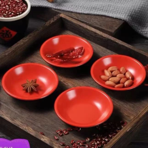 5Pcs Melamine Red and Black Seasoning Small Dish Dipping Sauce/vinegar/sauce Round Food Dipping Bowl