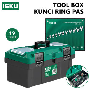 ISKU Toolbox 19 inch Kotak perkakas Bahan Plastik PPTebal Tool box Rumah Tangga Dan Kunci Ring Pas Set 11pcs 8-24mm Bahan Crv Kombinasi
