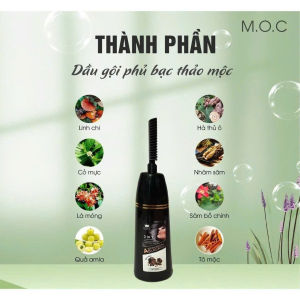 Dầu gội có lược phủ bạc MÀU ĐEN M.O.C - Làm đen tóc tự nhiên tại nhà chỉ sau 15 phút 350ML
