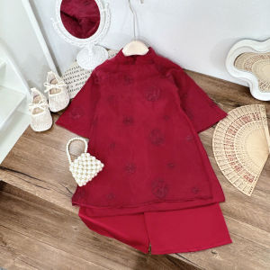 Áo dài tết cho bé gái hoạ tiết hoa mẫu đơn áo dài cho bé gái 4 tà chất tơ lụa sz 10-35kg