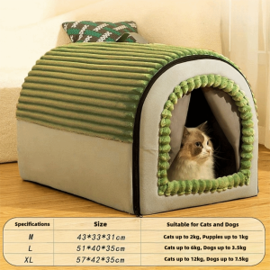 JIMEIXIAN01 Enclosed Pet House Soft Detachable Warm Tent Winter with Door Curtain Dog Bed  Cat Bed For Small Animals