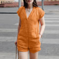 BB[3 Days Delivery] Celmia ZANZEA Womens Vintage Terno Outfits OOTD Sets Lapel Shirts Loose Elastic Waist A-Line Pants Suits #8. 