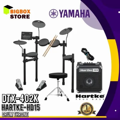 Yamaha Elektrik Drum DTX 402 +Hartke HD 15 + bangku + stick + kabel jack Drum Elektrik Paket