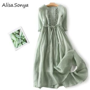 (COD)Alisa.Sonya Womens A-line Elegant Classy Double lined Dress For Women Casual On Sale Formal Long 1/2 Sleeve Skirt