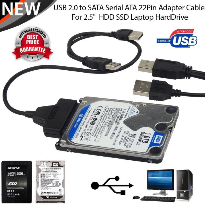USB 2.0 to SATA 2.5" 15+7 Pin Hard Disk Drive Cable Adapter Connector ...