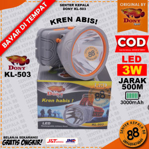 DONY Senter Kepala KL-503 KL503 KL 503  Kren Abis Doni Recharge LED Jarak Jauh 3 WATT 3w Murah SUPER TERANG ANTI AIR CAHAYA PUTIH KUNING