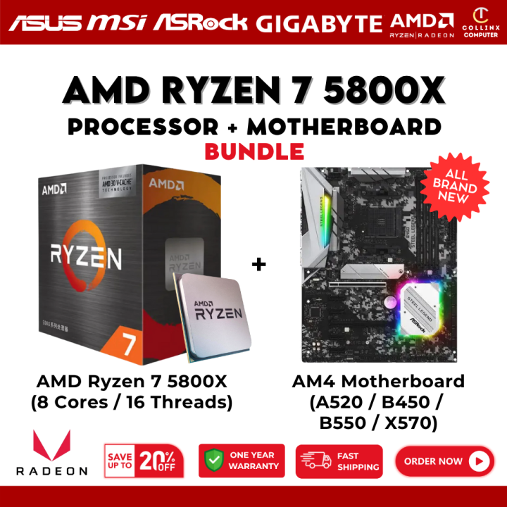 ( AMD Ryzen 7 5800X Bundle ) Processor + Motherboard X570 B550M B450M ...