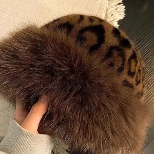 Leopard Plush Bucket Hats for Women Winter Warm Panama Cap Fluffy Mongolian Hat Outdoor Windproof Beanies