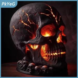 PkYeG Magma đá sọ trang trí nội thất sọ đèn bàn với ma quái LED ánh sáng cho Halloween Đảng mantel trang trí phòng độc đáo giọng để đốt cháy