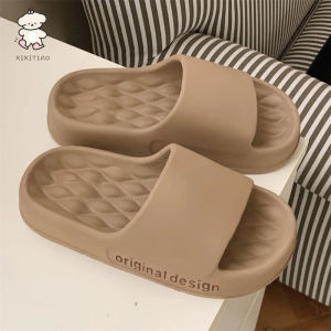 WY-XIXITIAO Home Slippers for Men Creative Quilted One-Word Summer Slippers Thick Sole Fashion English Letters EVA Slippers