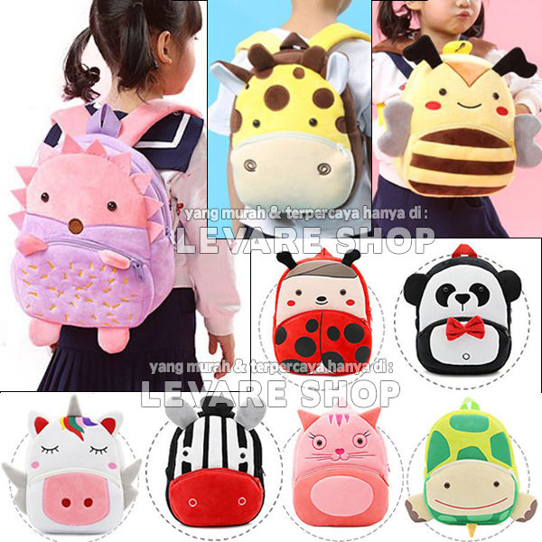 Tas Ransel Sekolah Anak PAUD TK Laki-Laki Perempuan Backpack Import  Karakter Animal Zoo Lucu LEBAH JERAPAH LANDAK ZEBRA UNICORN PANDA KURA-KURA 